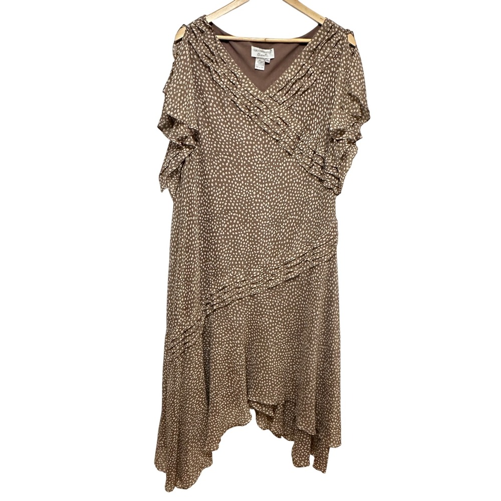 Vintage Adrianna Papell 100% Silk Polka Dot Dress Womens 20W Ruffle Asymmetric
